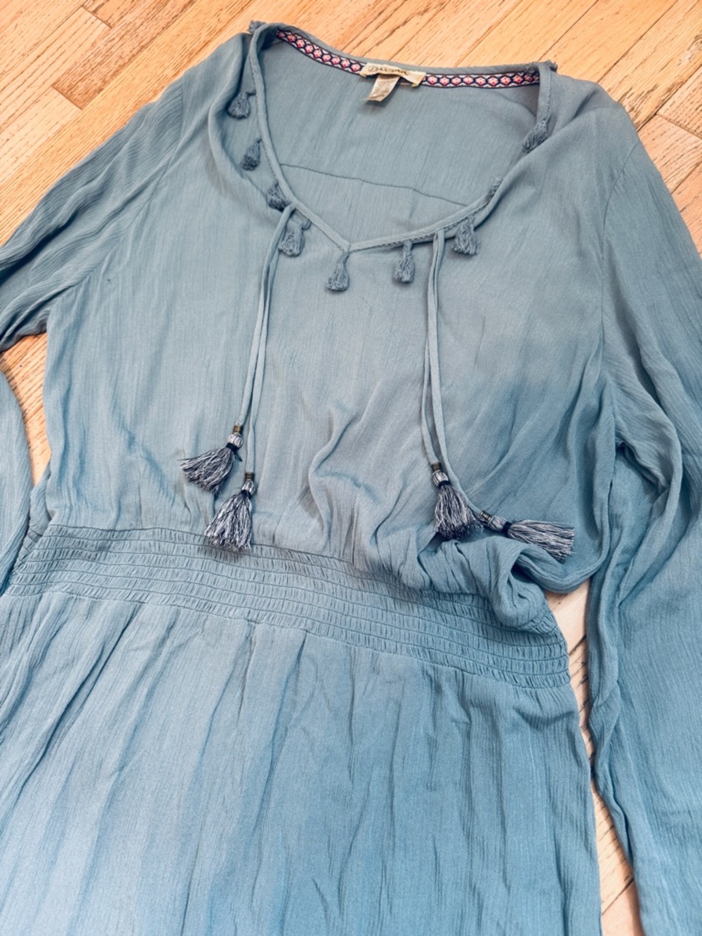 Davina Boho Goddess Maxi Dress Tiered Tassels Dusty Teal Seafoam Mint Dress - Picture 7 of 11